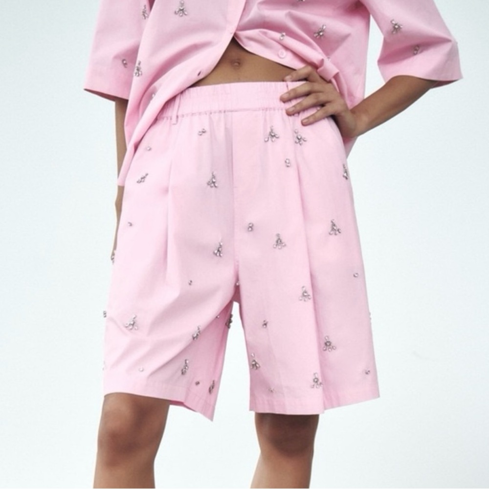 Zara Pink Jeweled Bermuda Shorts